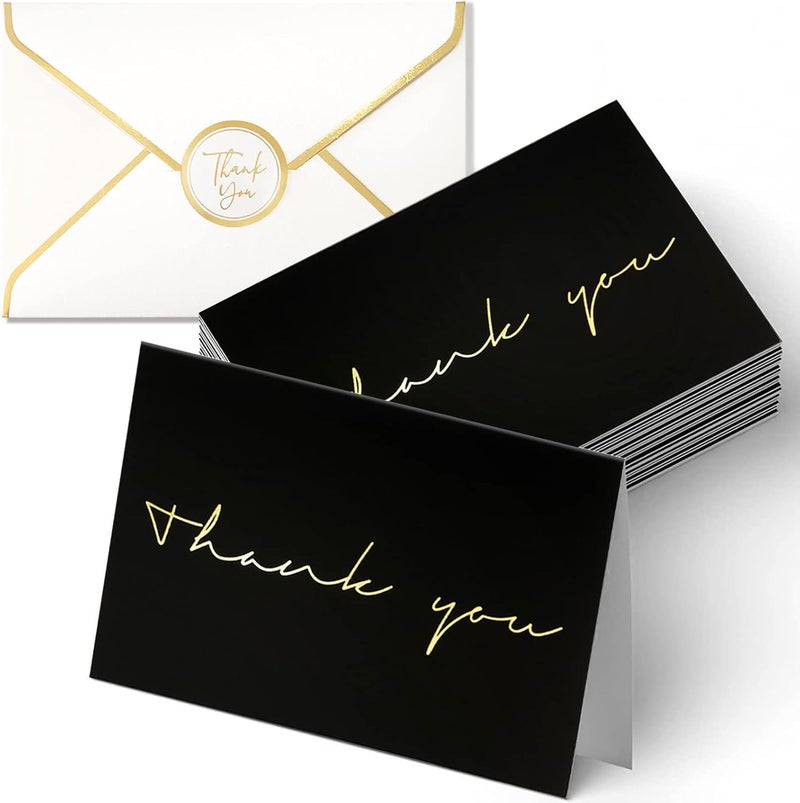 Chenive 40 Thank You Cards, Black and Gold Foil Thank You Cards Bulk, All Occasions Thank You Note Card with Envelopes & Stickers, Wrapped with Sturdy Box, Great for Wedding, Baby Shower, Bridal Shower, Etc - - Image 1